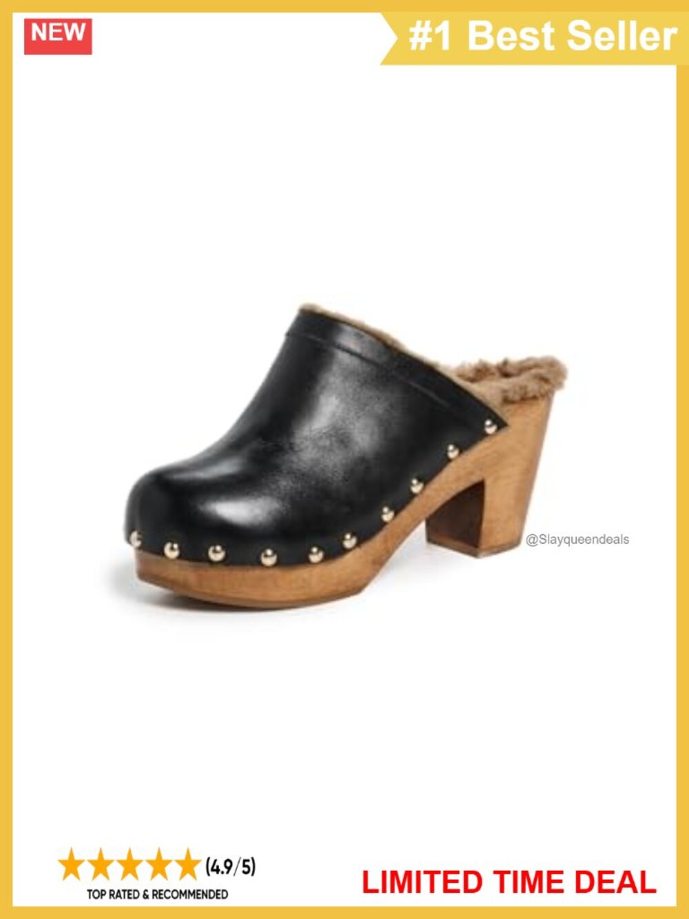 BEEK Woodpecker Shearling Clogs Leather Block Heel Pull-On Mules